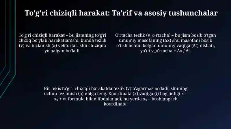 Mexanik xarakat turlar va ularni tafsiflovchi tenglamalar 4