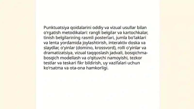 Boshlang‘ich ta’limda imloviy va punktuatsion savodxonlikni oshirish boʻyicha tavsiyalar ishlab chiqish 4