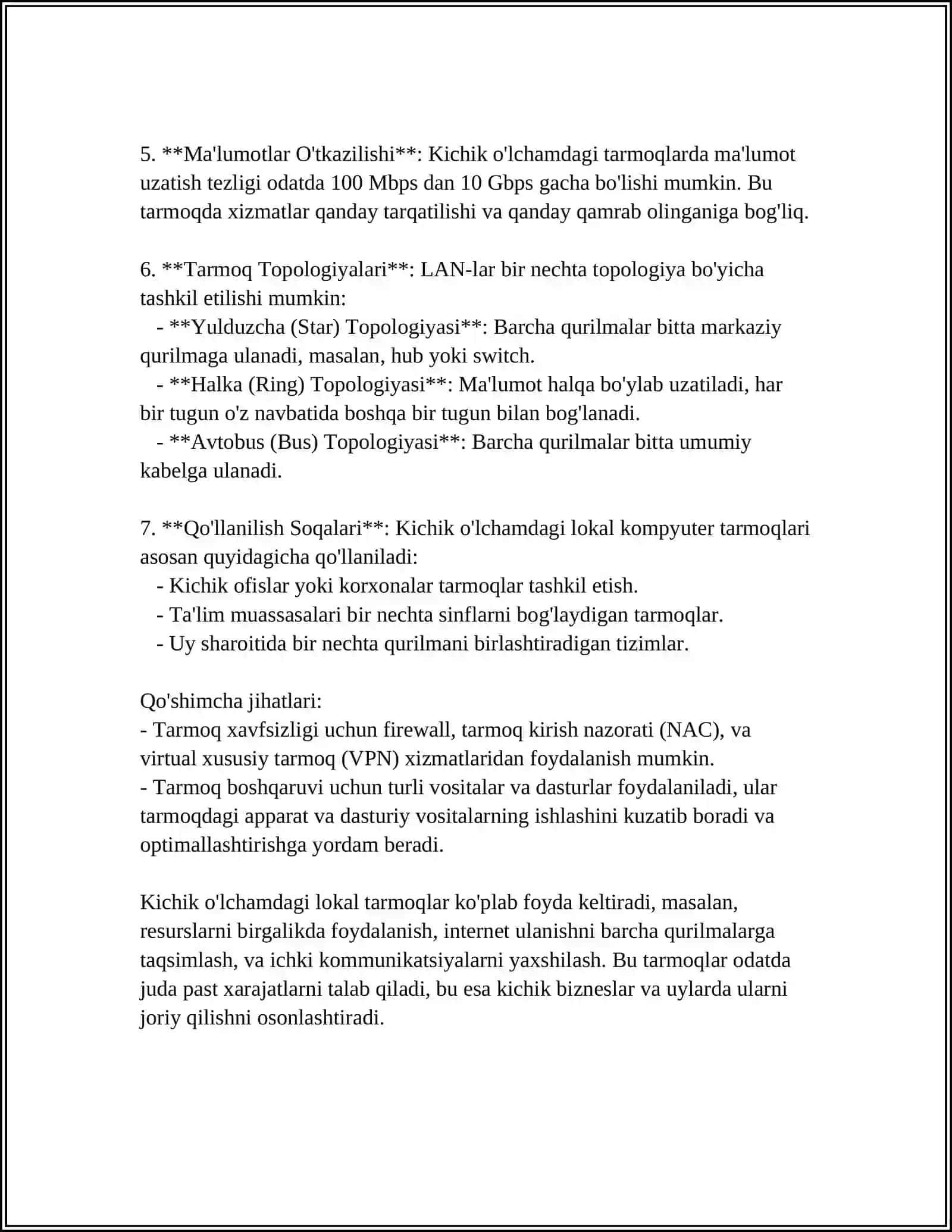 KICHIK O'LCHAMDAGI LOKAL KOMPYUTER TARMOQLARINI SOZLASH. IP ADRESLARNI BERISH VA ULANISHLARNI TEKSHIRISH 4