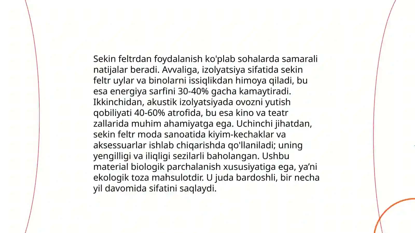 Sekin Feltr Qo'llash sharti afzalliklari va Kamchliklari 4