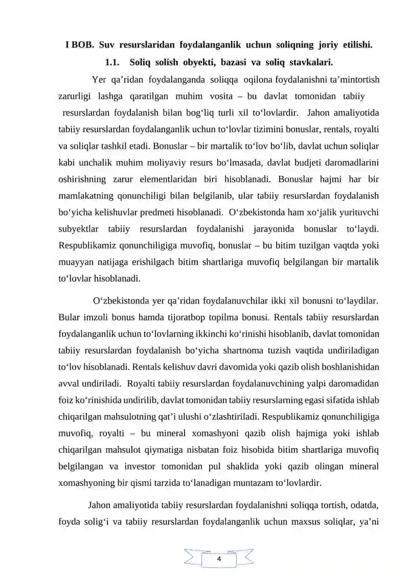 Suv resurslaridan foydalanganlik uchun soliqning stavkalari 4