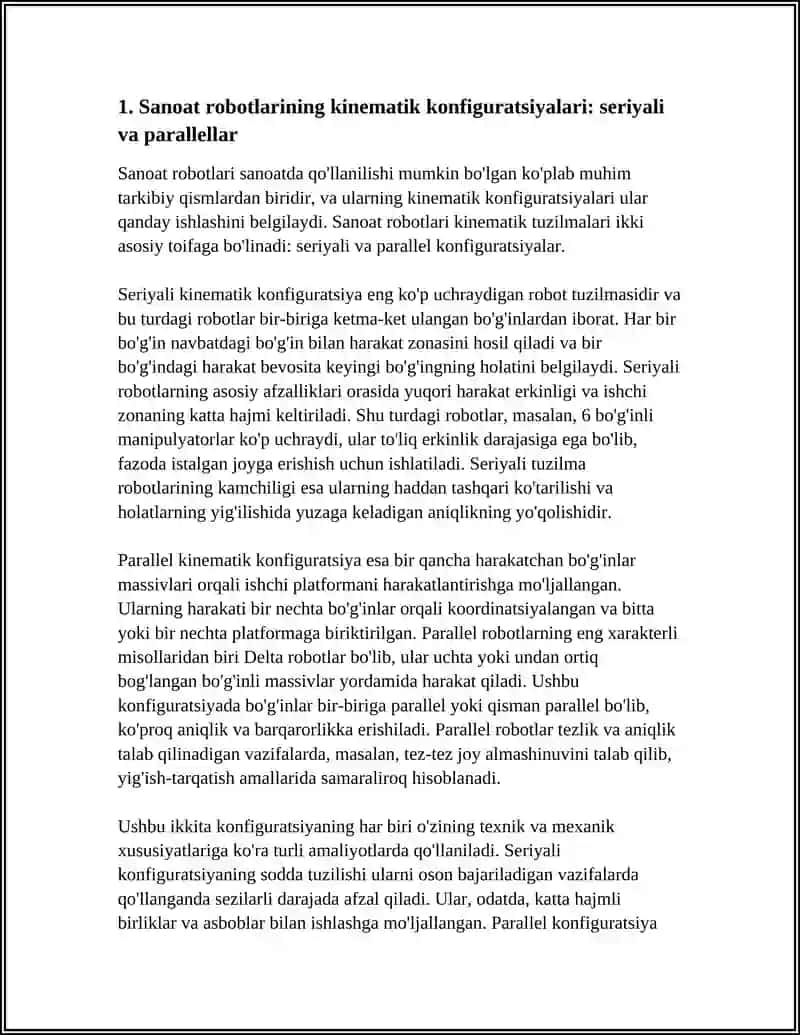 SANOAT ROBOTLARI ARXITEKTURASI: MEXANIK TUZILISH, AKTUATORLAR VA BOSHQARUV BLOKLARI 4