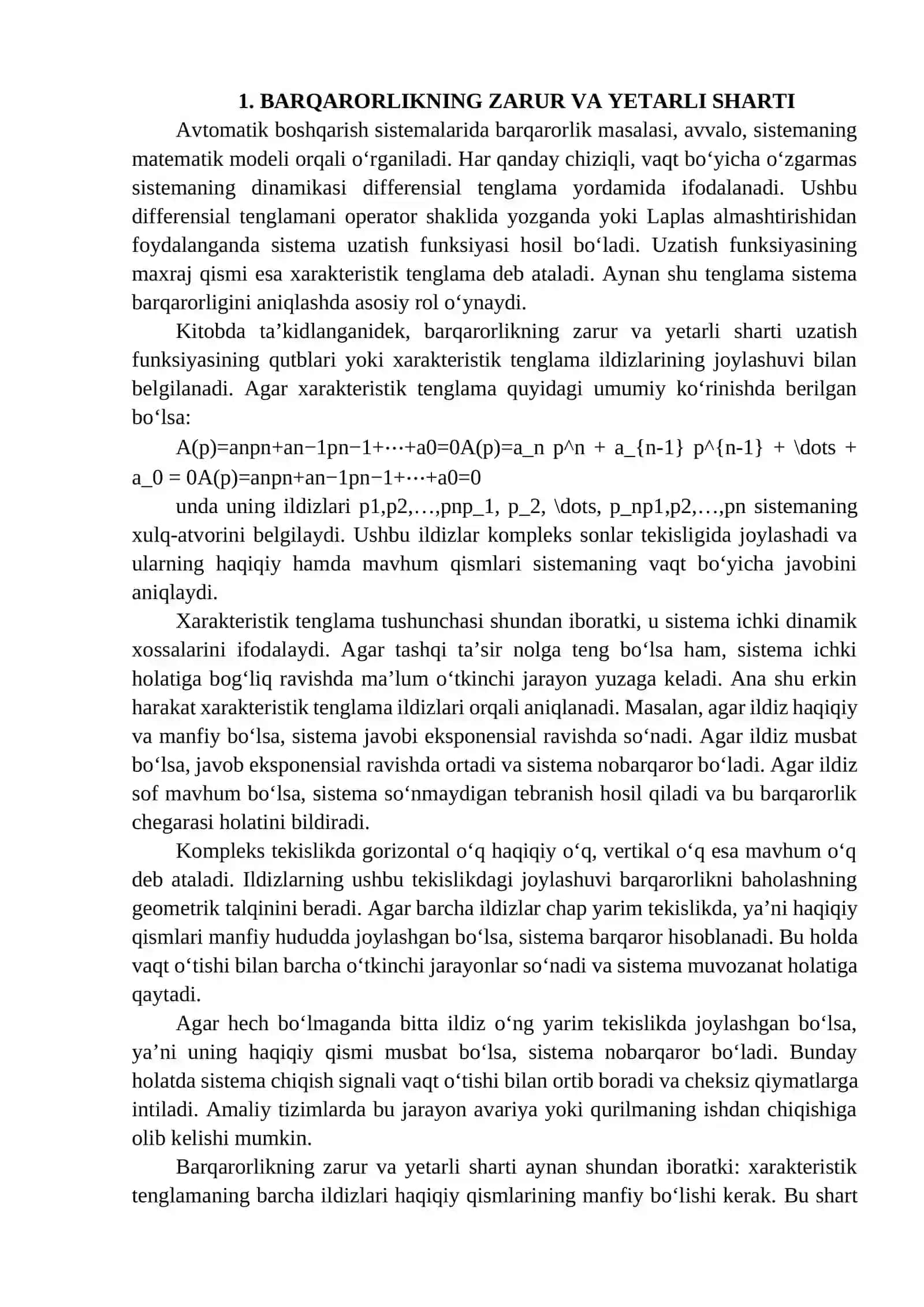 Barqarorlikning zarur va yetarli shartlari 4