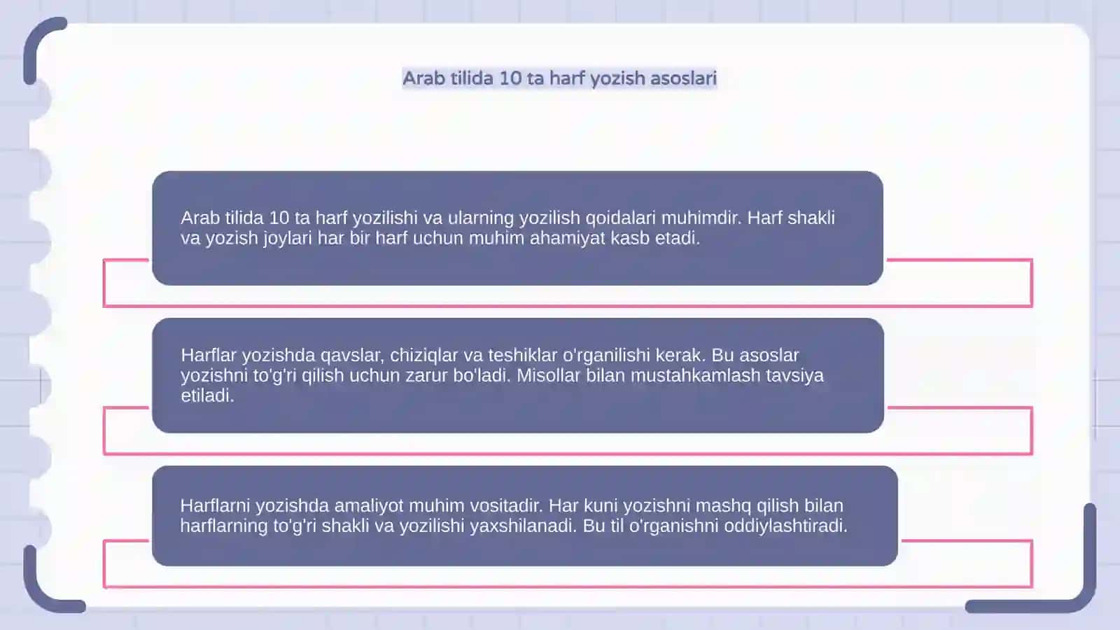 Arab tilida 10 ta harf yozilishi va unga misollar 4