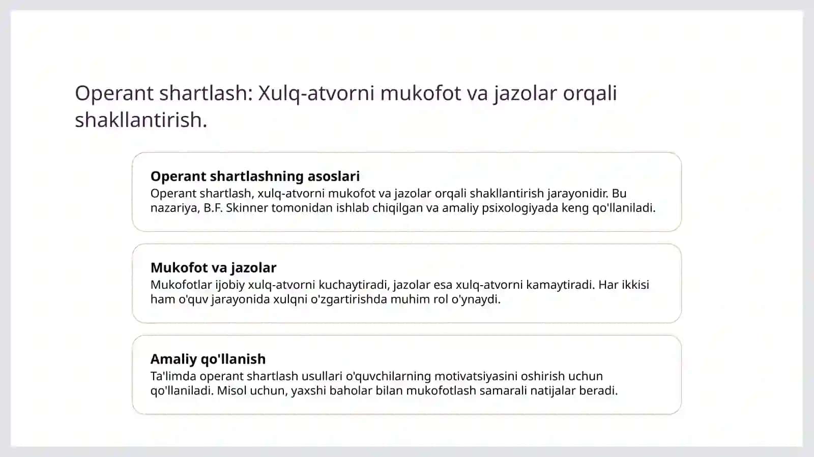 Operant oʻrganish Psixalogiya fani 4