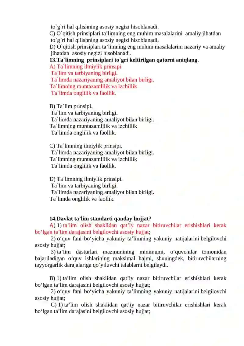 Ta`lim asoslari fanidan test savollari 4