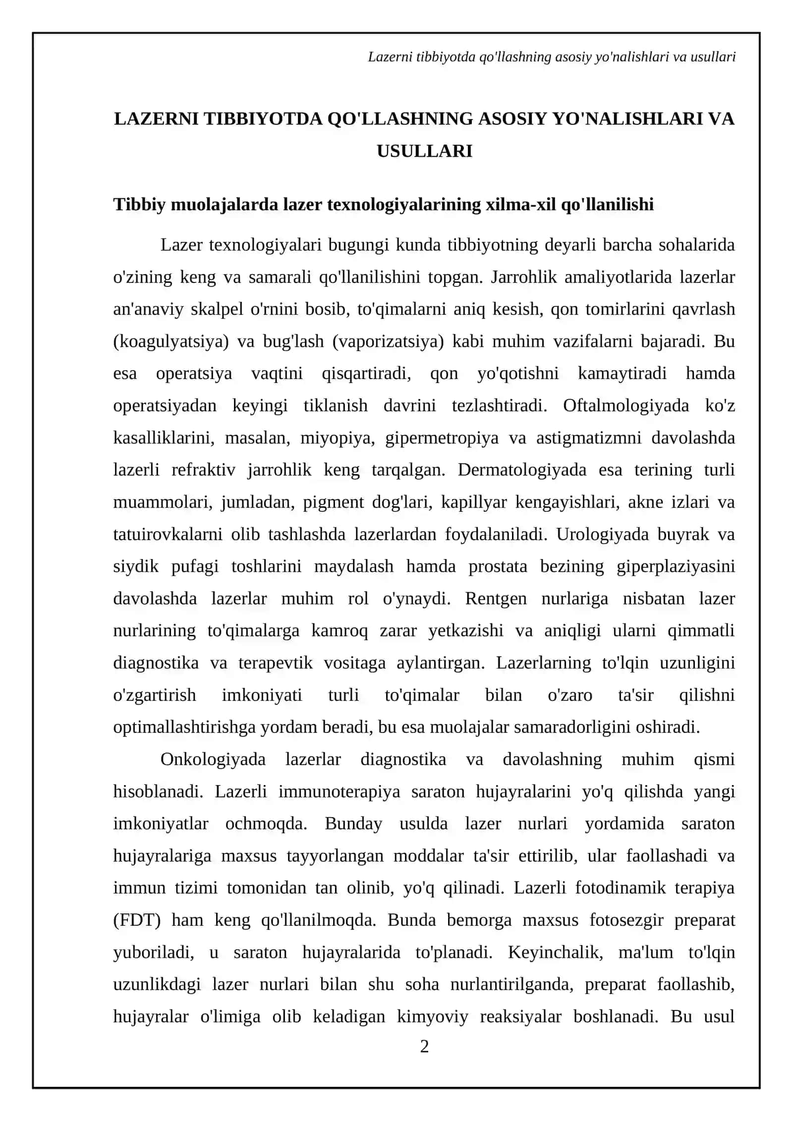 Lazerning tibbiyotda qo‘llanishi. Biologik membranalardagi fizik jarayonlar 4