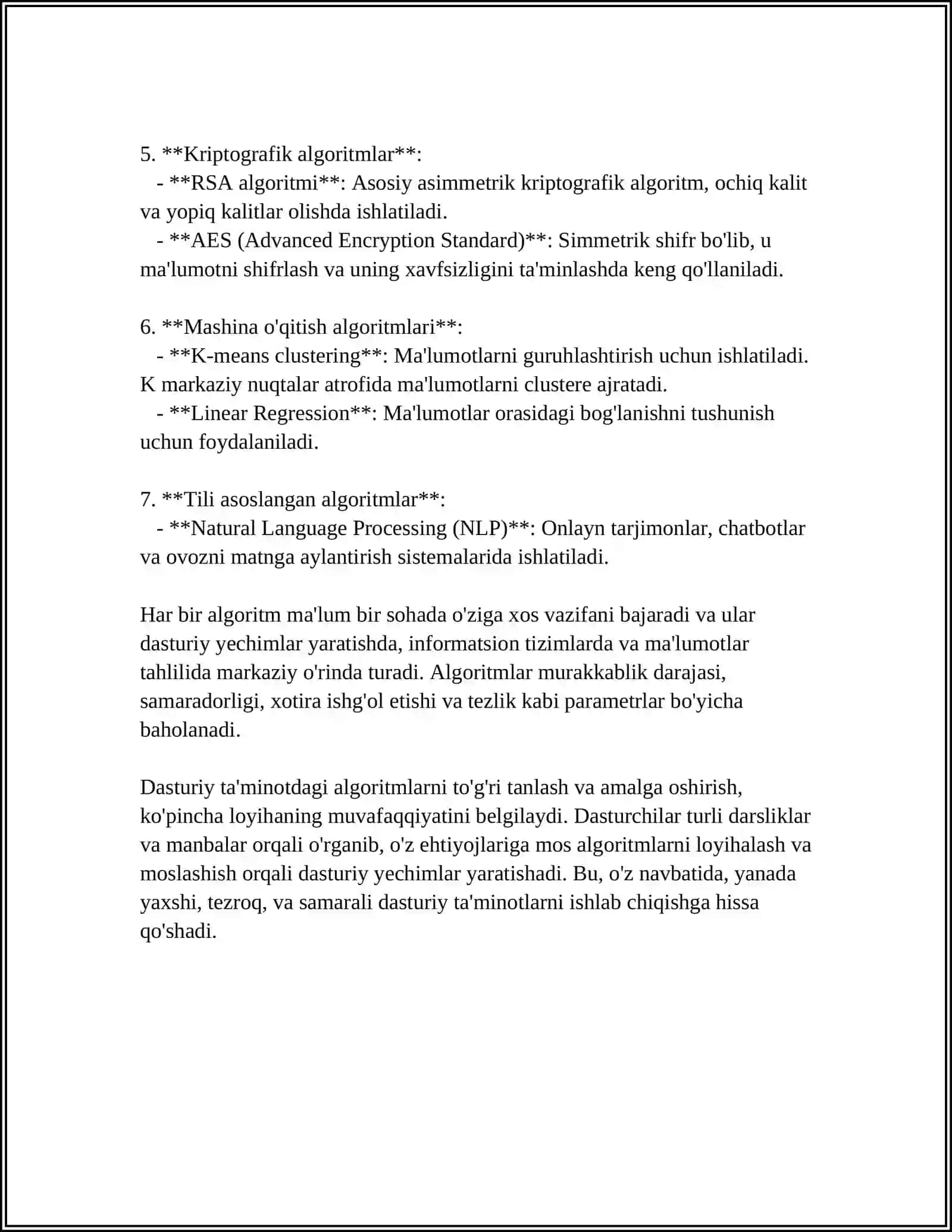 Dasturiy ta'minotda ishlatiladigan algoritmlar 4