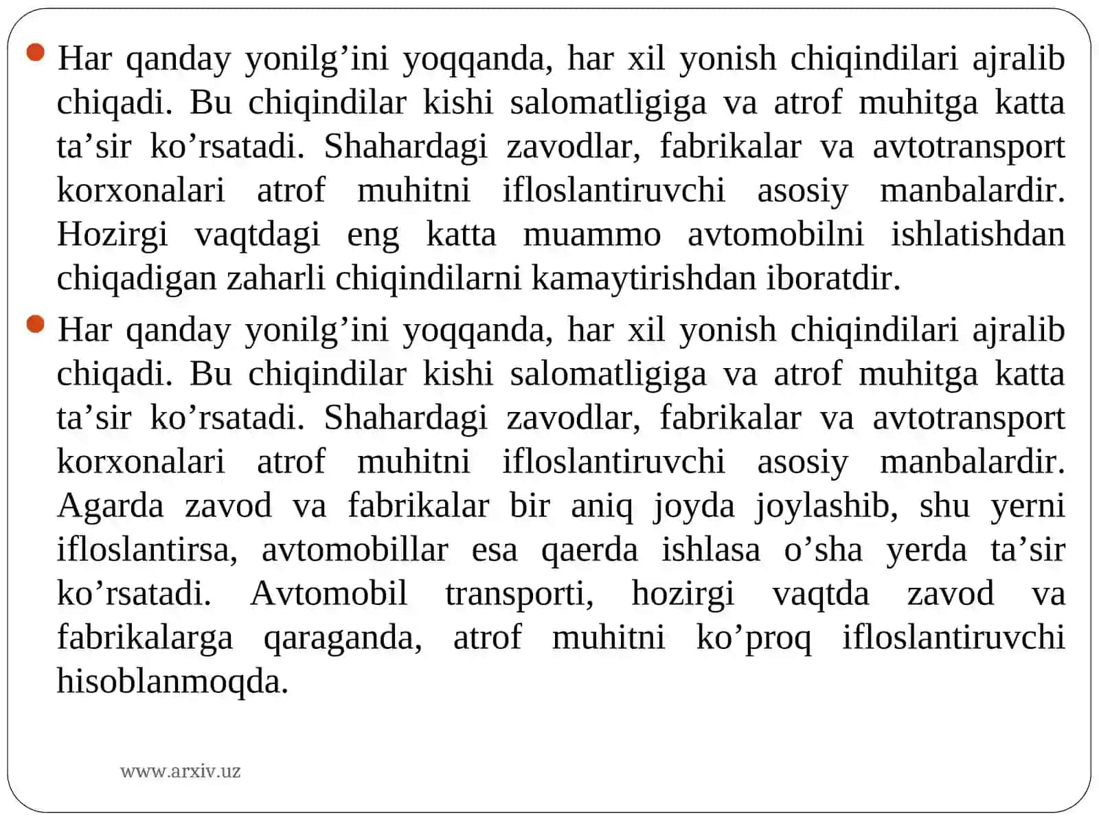Avtomobil transportini atrof muhitga ta'siri 4