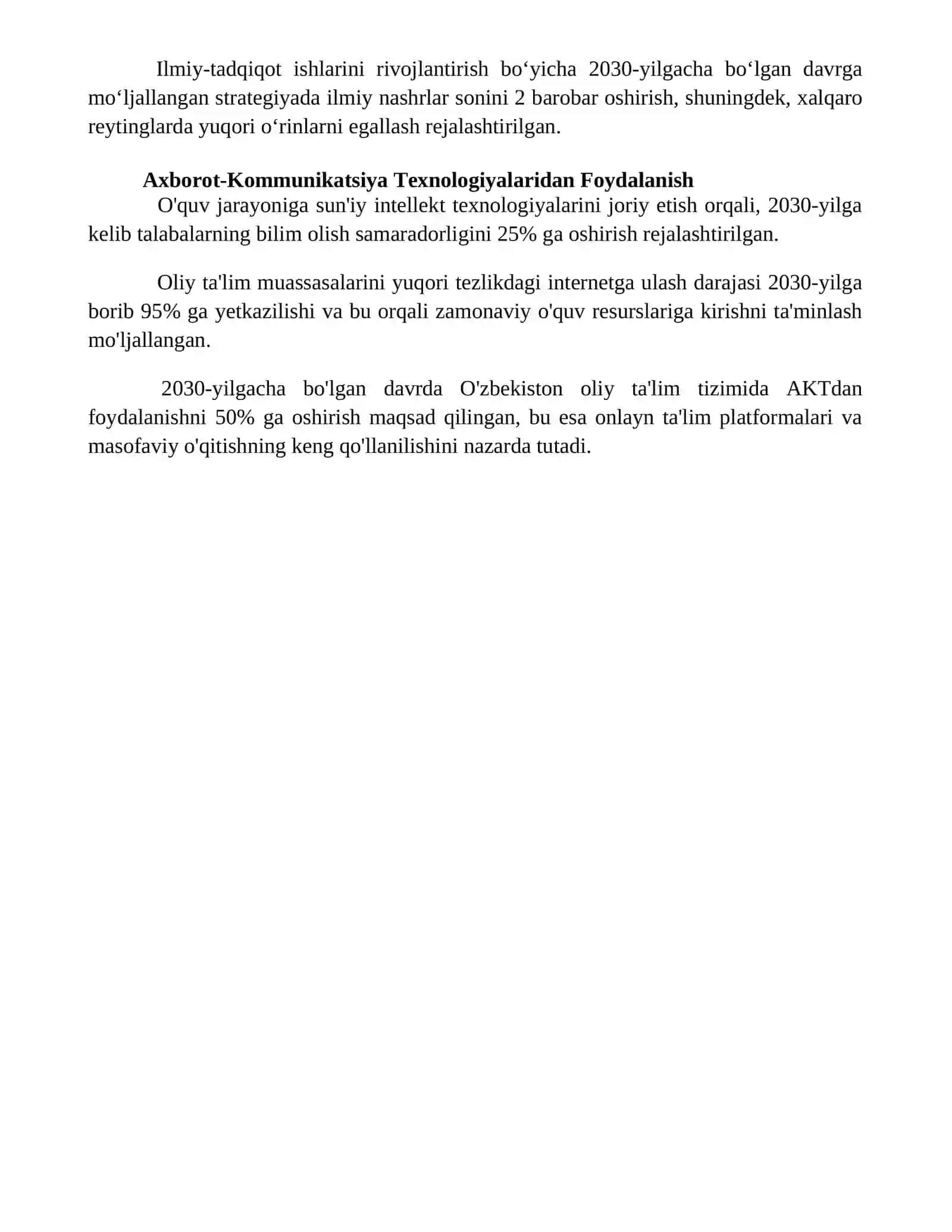 O'zbekiston Respublikasi oliy ta'lim tizimini 2030 yilgacha rivojlantirish konsepsiyasi 4