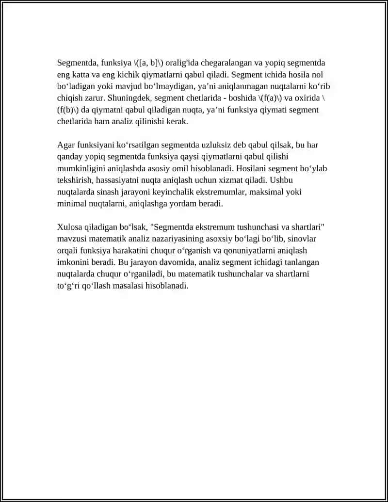 Segmentda funksiyaning eng katta va eng kichik qiymatlarini izlash 4