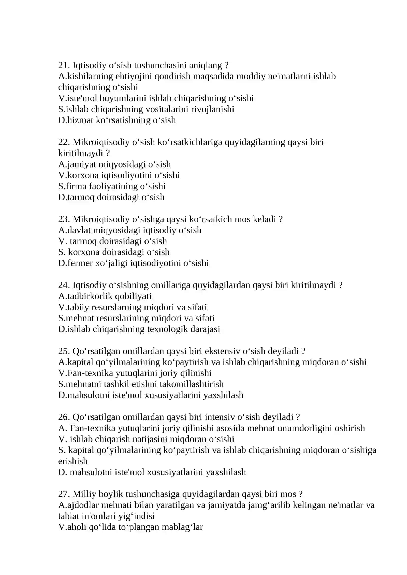 Iqtisodiyot nazariyasi fanidan test savollari 4