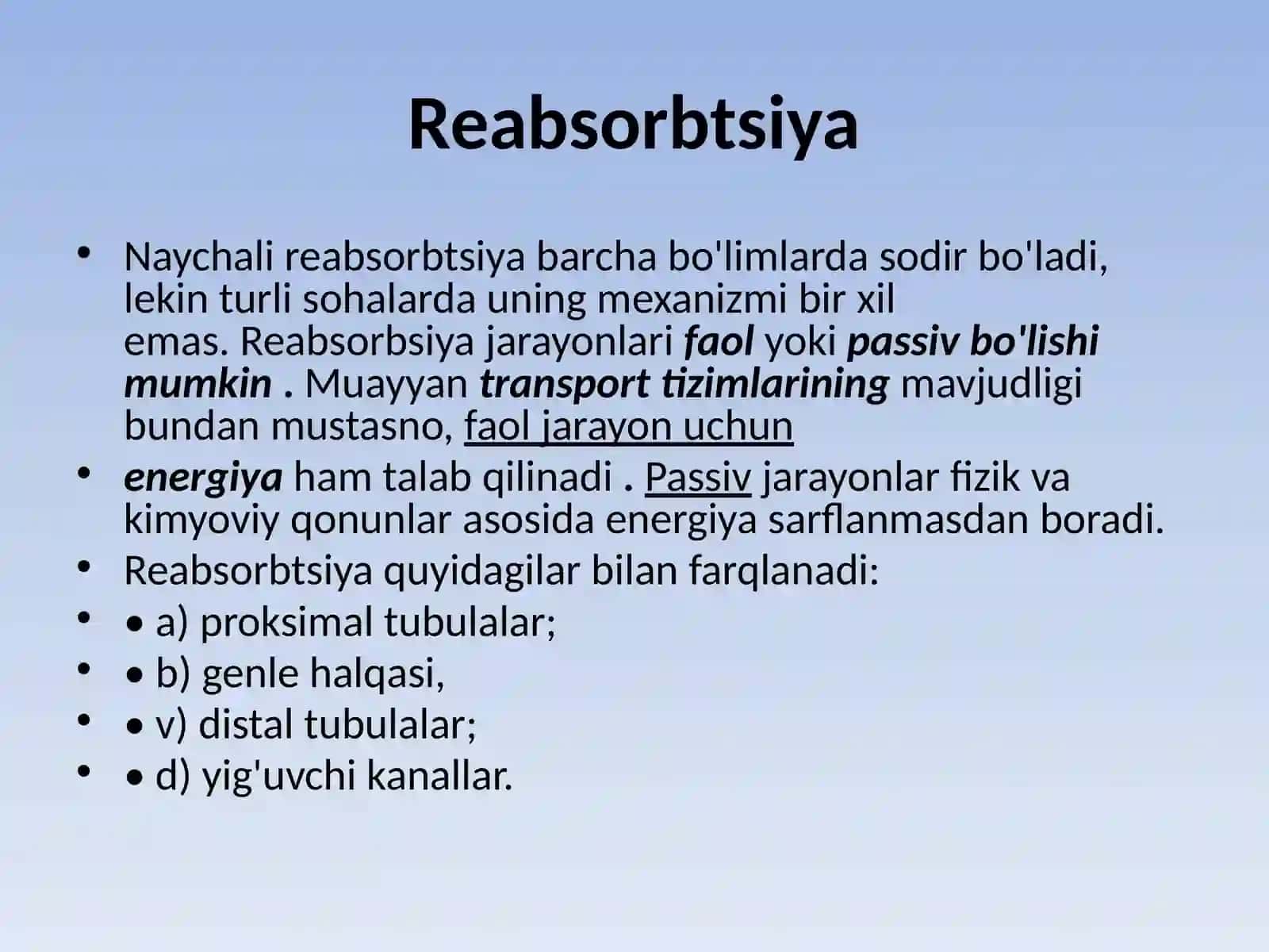 Buyrak ( qon aylanish, reabsorbsiya, birlamchi siydik) 4
