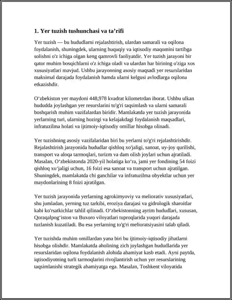 YER TUZISH TUSHUNCHASI, MAZMUNI VA VAZIFALARI 4