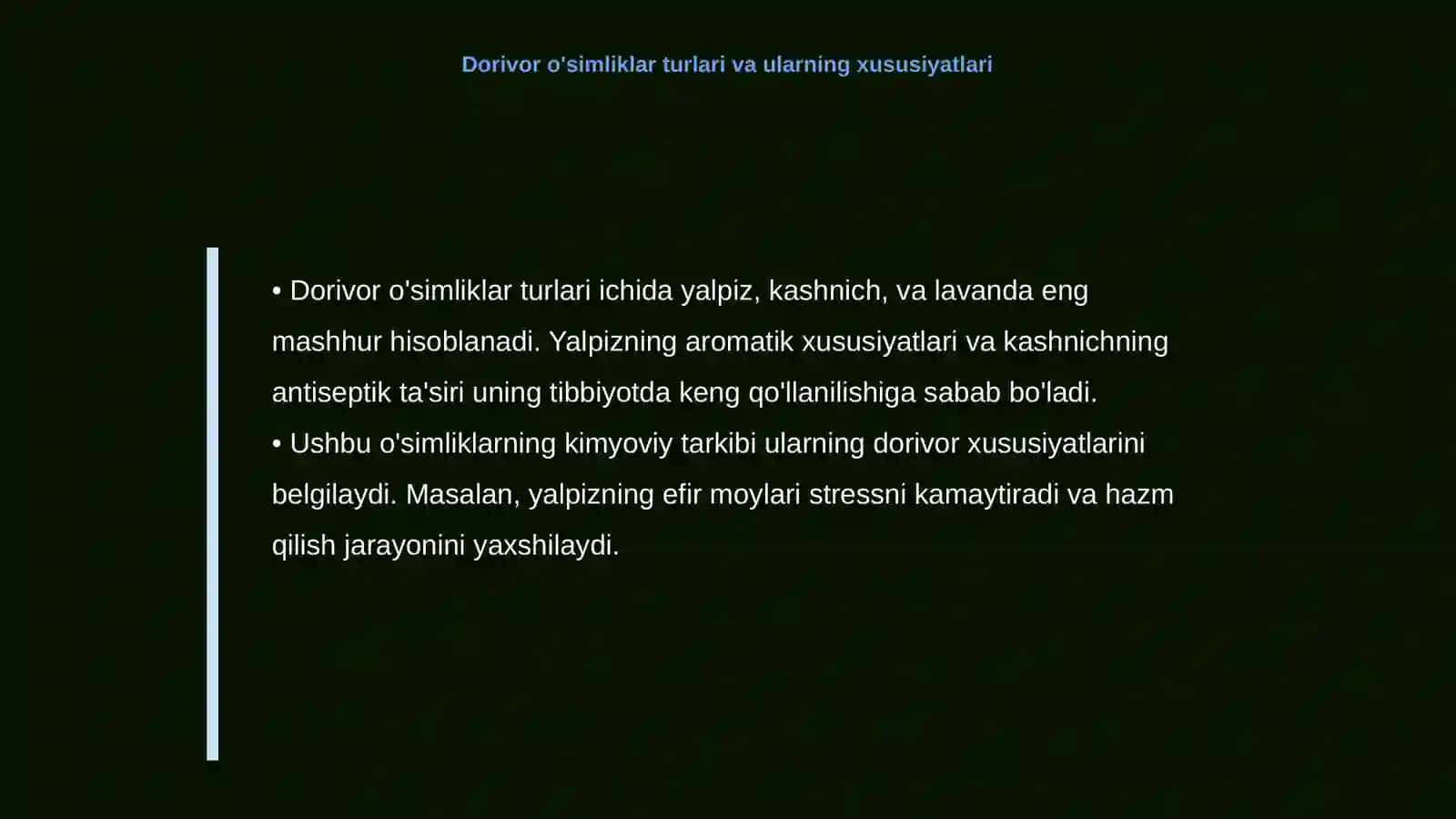 Ra'nodoshlar oilasiga mansub dorivor o'smlilar biologiyasi va ekologiyasni o'rganish 4