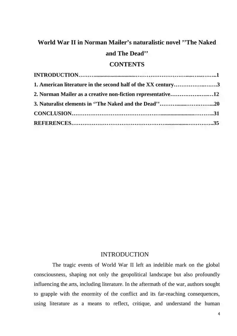 World War II in Norman Mailers naturalistic novel "The Naked and The Dead" 4