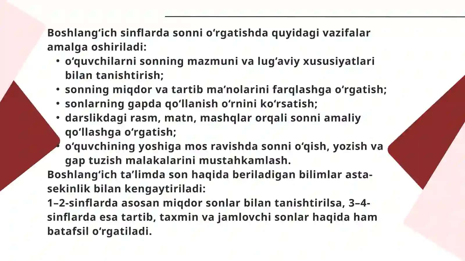 Son so'z turkumi yuzasidan darslikdagi berilgan ma'lumotlarni tahlil qilish 4