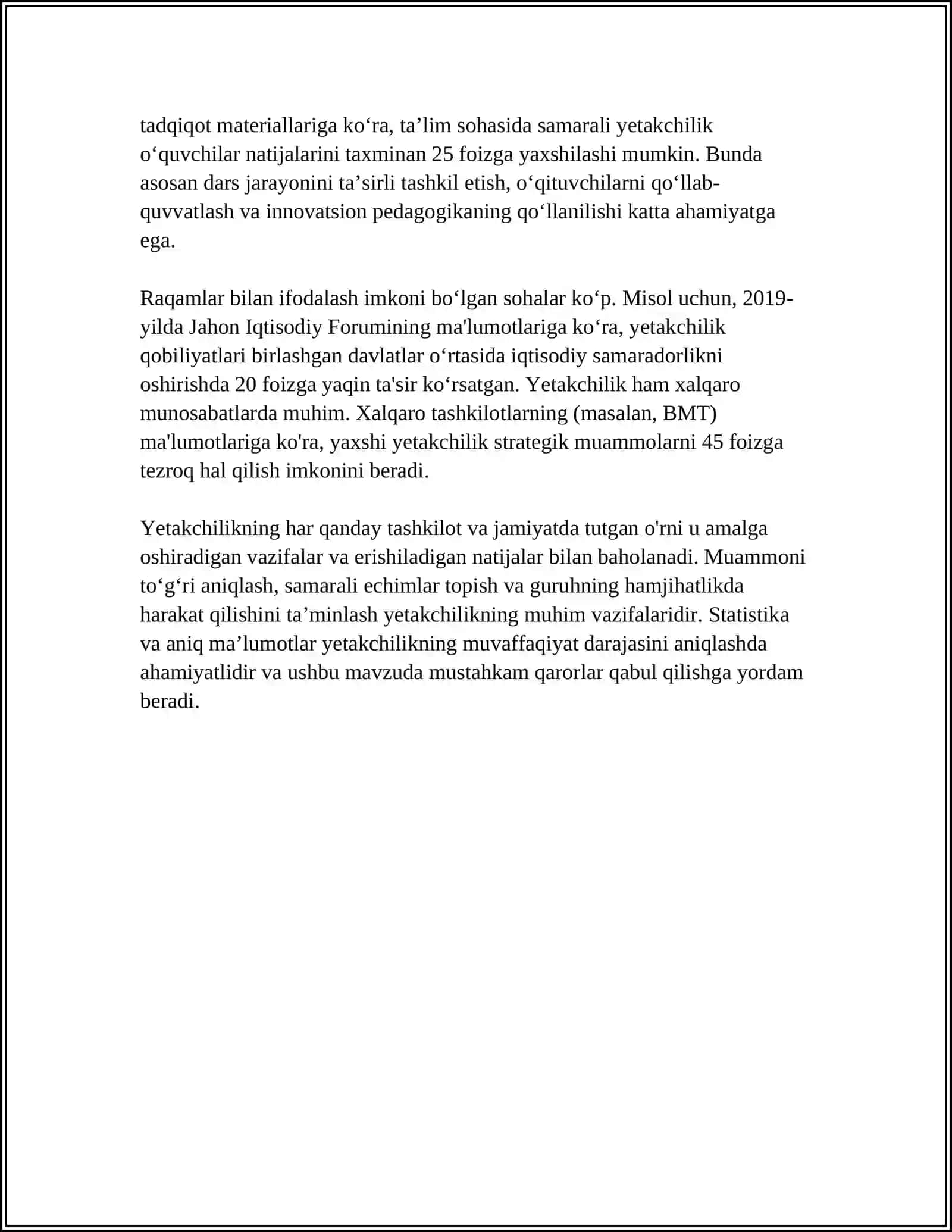 MUSTAQIL ISH Mavzu: ISO 9001 STANDARTI TOʻQUV KARXONALARIDA SIFAT MENEJMENTI 4