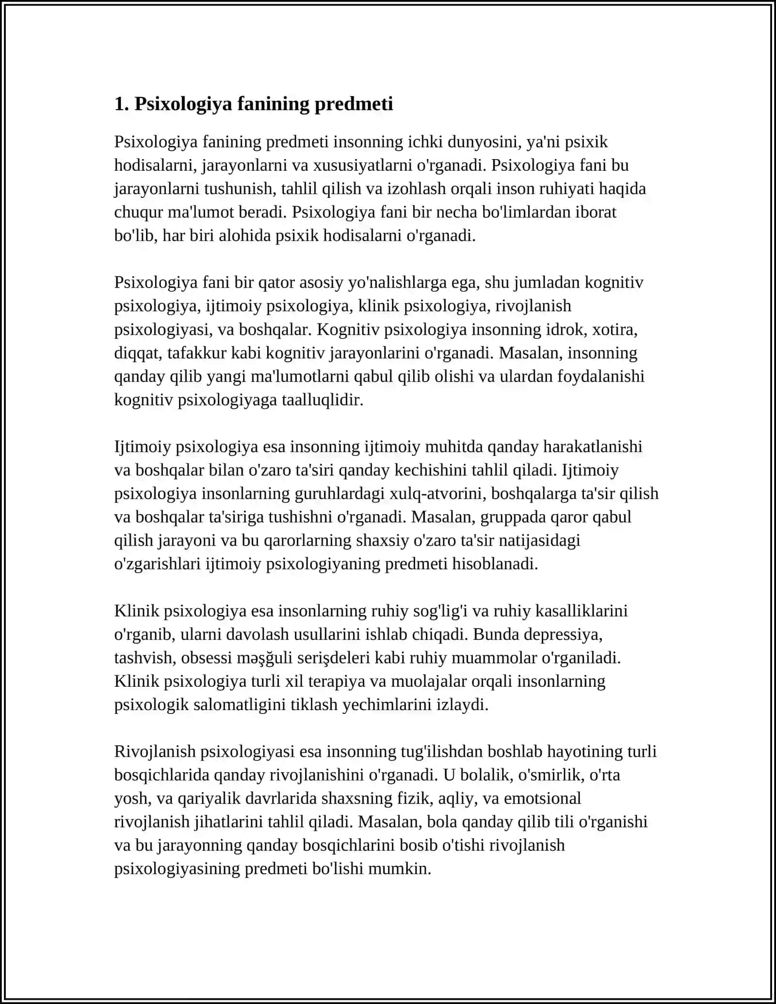 PSIXOLOGIYA FANINING PREDMETI VA RIVOJLANISH TARIXI. ONG HAQIDA TUSHUNCHA. VALEOLOGIK ONG 4