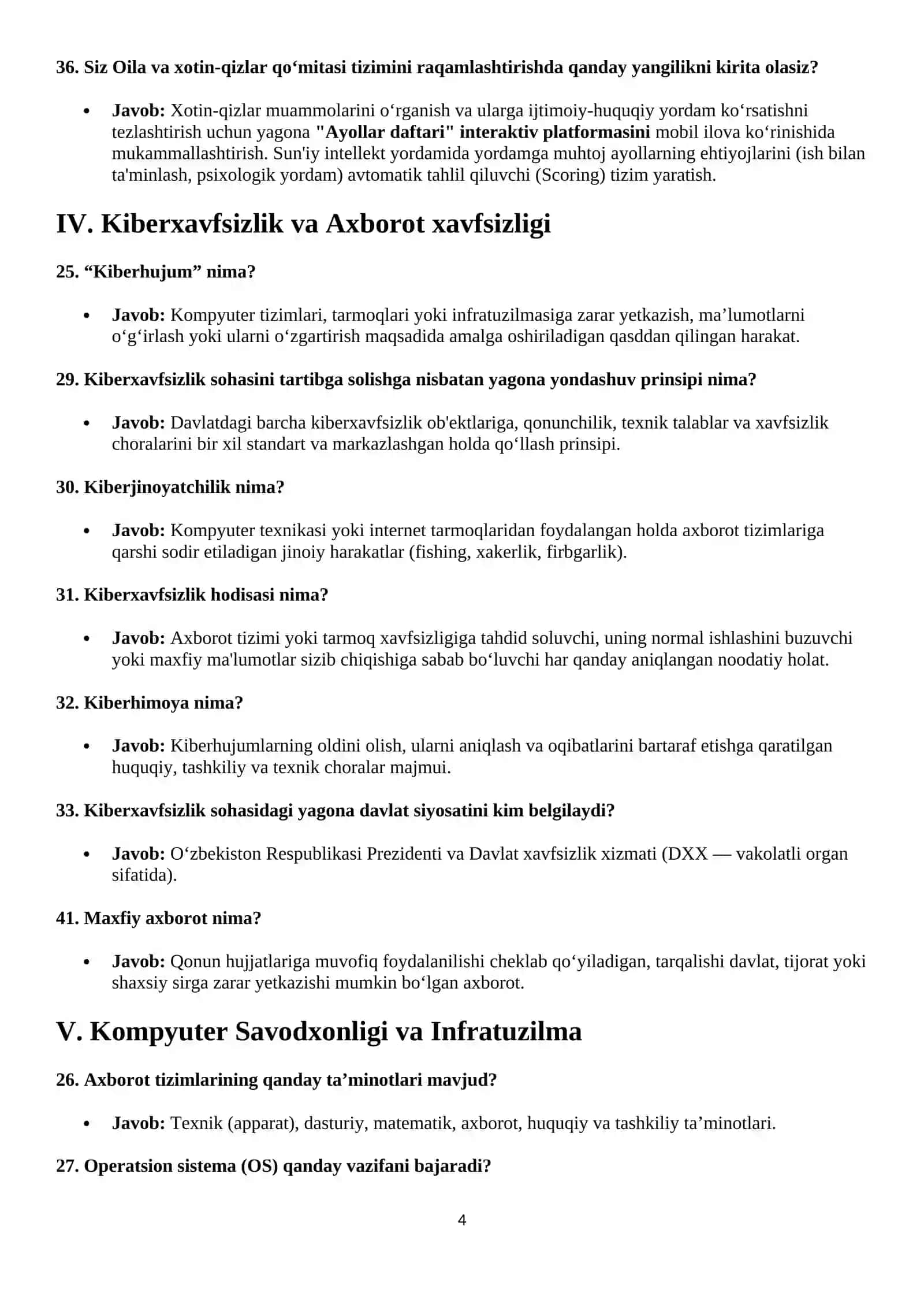 Agros 2026 suhbar salollari javoblari bilan (Axborot texnologiyalari va raqamlashtirish bo‘yicha bosh mutaxassisi) 4