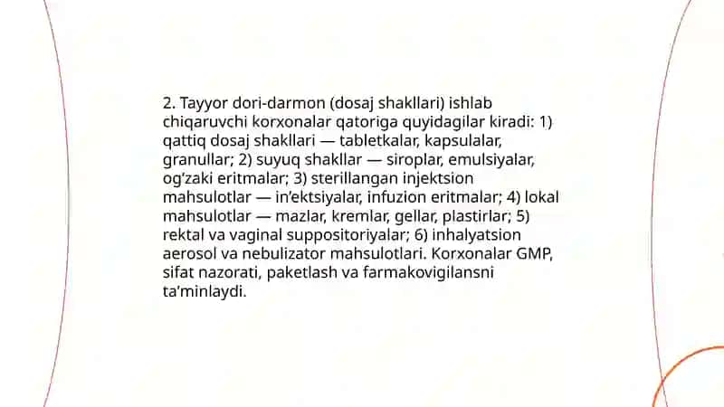 Farmatsevtik ishlab chiqarishda faoliyat koʻrsatadigan korxonalar va ularning turlari 4
