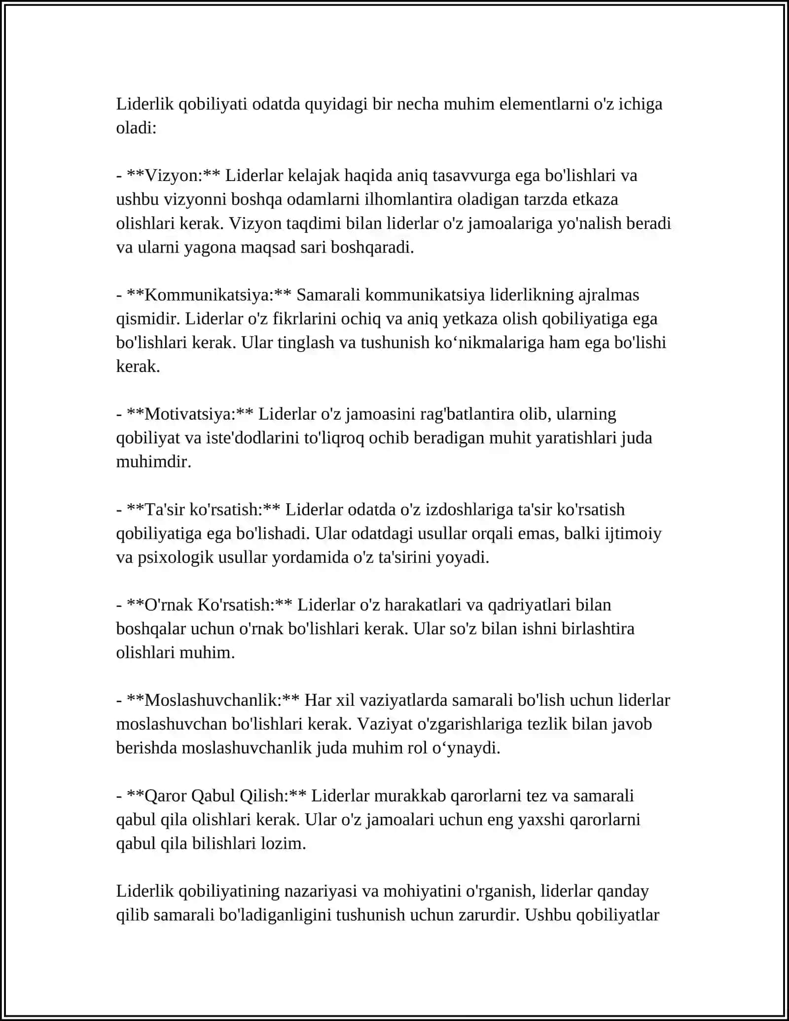 SHAXSDAGI LIDERLIK QOBILIYATINI SHAKLLANTIRISH VA RIVOJLANTIRISH 4
