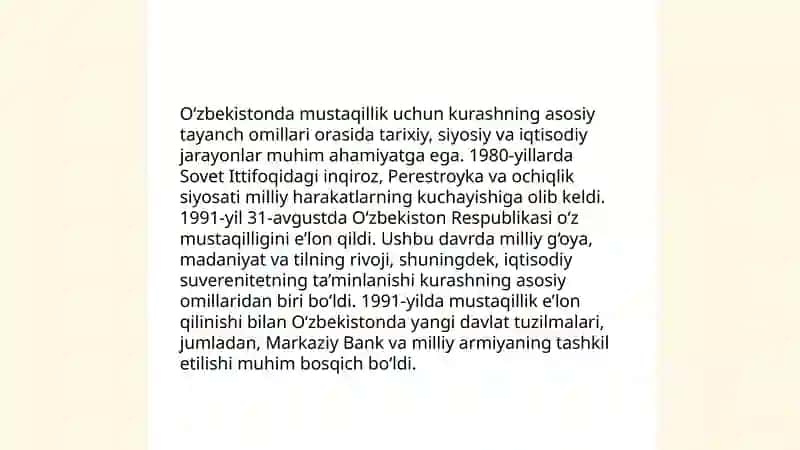 3-mavzu: Mustaqillikka erishish arafasida O‘zbekistondagi ijtimoiy-siyosiy jarayonlar. 4