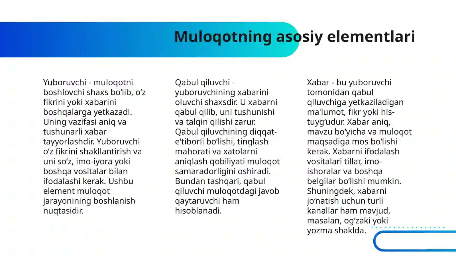 MULOQOT – ODAMLAR (SHAXSLARARO) MULOQOT. O‘YIN TURLARI VA GURUHLAR (GURUHLARARO MULOQOT) O‘RTASIDA ALOQALARNI O‘RNATISH 4