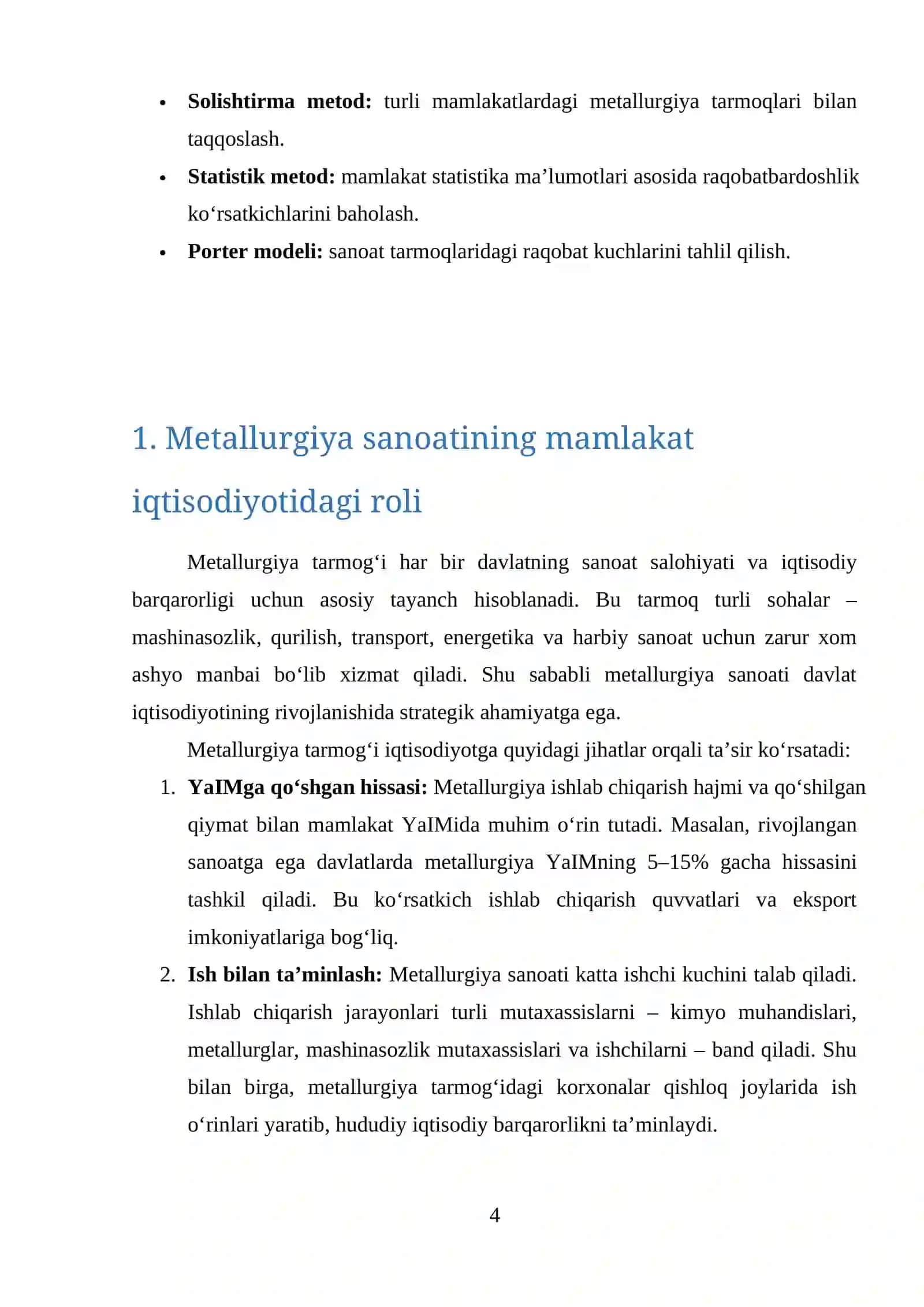 METALLURGIYA TARMOQLARINING RAQOBATBARDOSHLIGINI TA’MINLASH OMILLARI 4