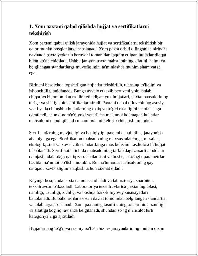 PAXTANI QABUL QILISH JARAYONI XOM PAXTANI QABUL QILISH 4