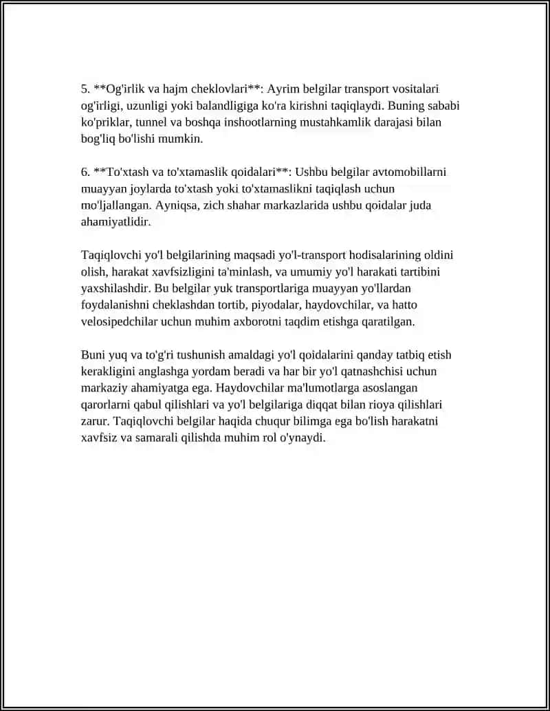 TAQIQLOVCHI VA BUYURUVCHI YO'LU BELGILARI 4