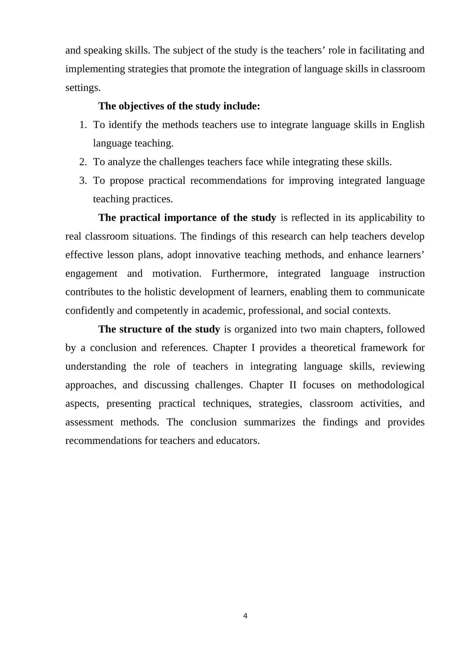 TEACHERS’ ROLE IN INTEGRATING LANGUAGE SKILLS 4