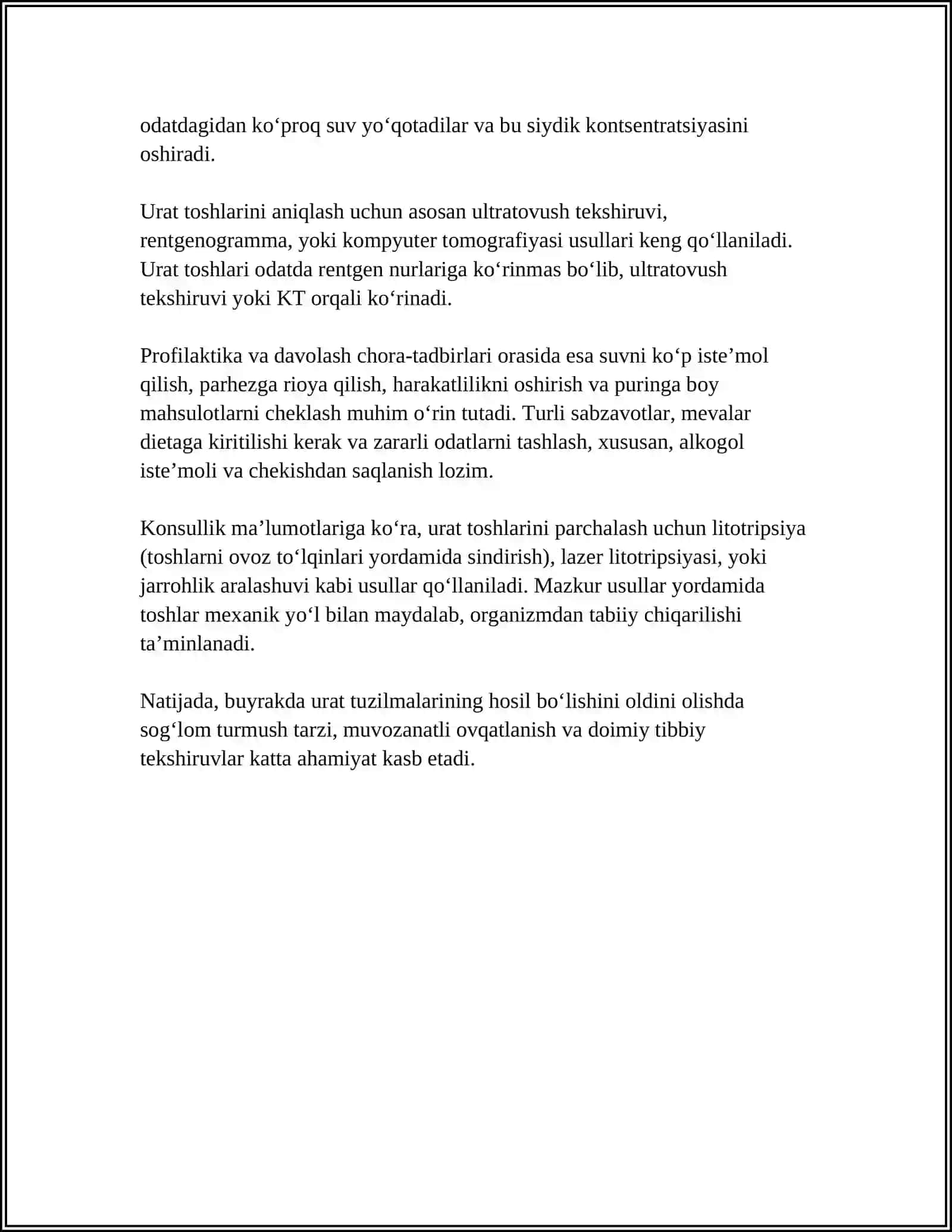 BUYRAKLARDA URAT TOSHLARINI HOSIL BOLISHI VA DAVOLASH YO'LLARI 4