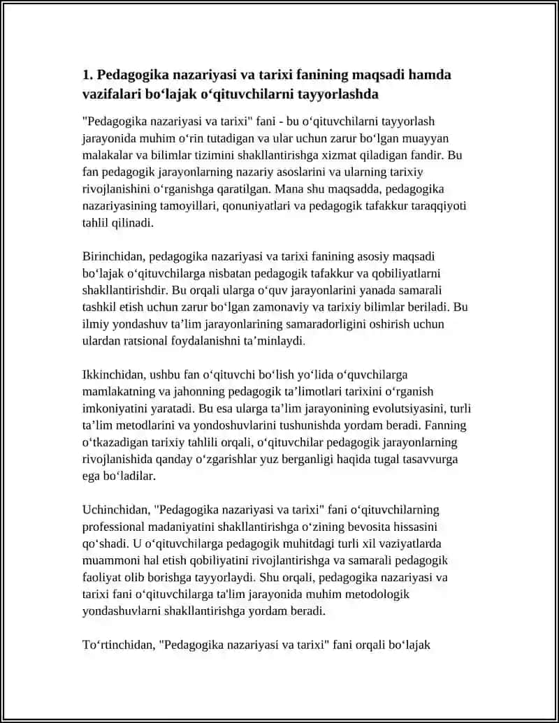 BÕLAJAK OʻQITUVCHILARNI PEDAGOGIK FAOLIYATGA TAYYORLASHDA PEDAGOGIKA NAZARIYASI VA TARIXI FANINING ÕRNI VA ROLI 4