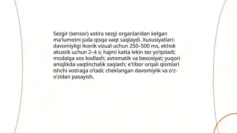 Xotira turlari, bosqichlari haqida tushuncha 4