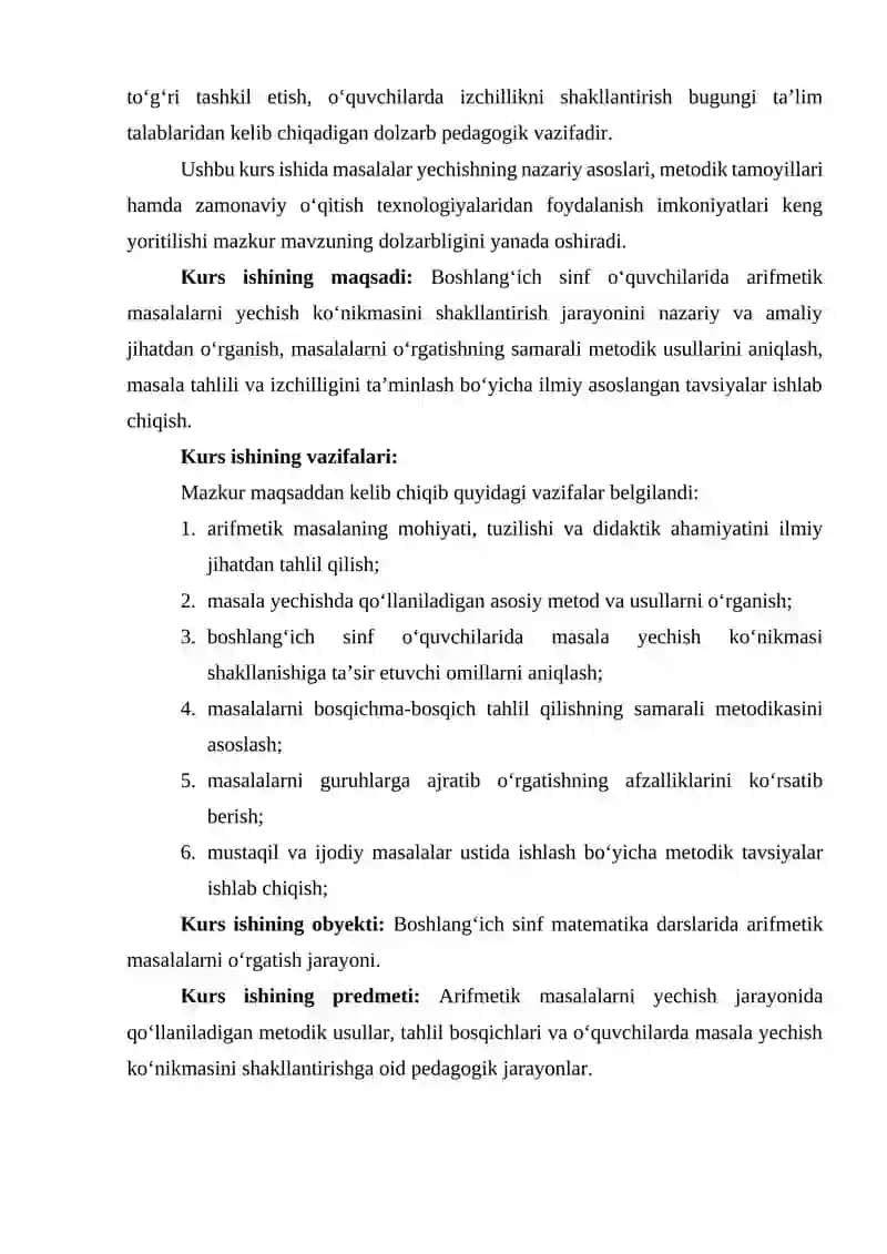 ARIFMETIK MASALALAR YECHISH. MASLALAR USTIDA ISHLASHDA METODIK USULLAR VA IZCHILLIK 4