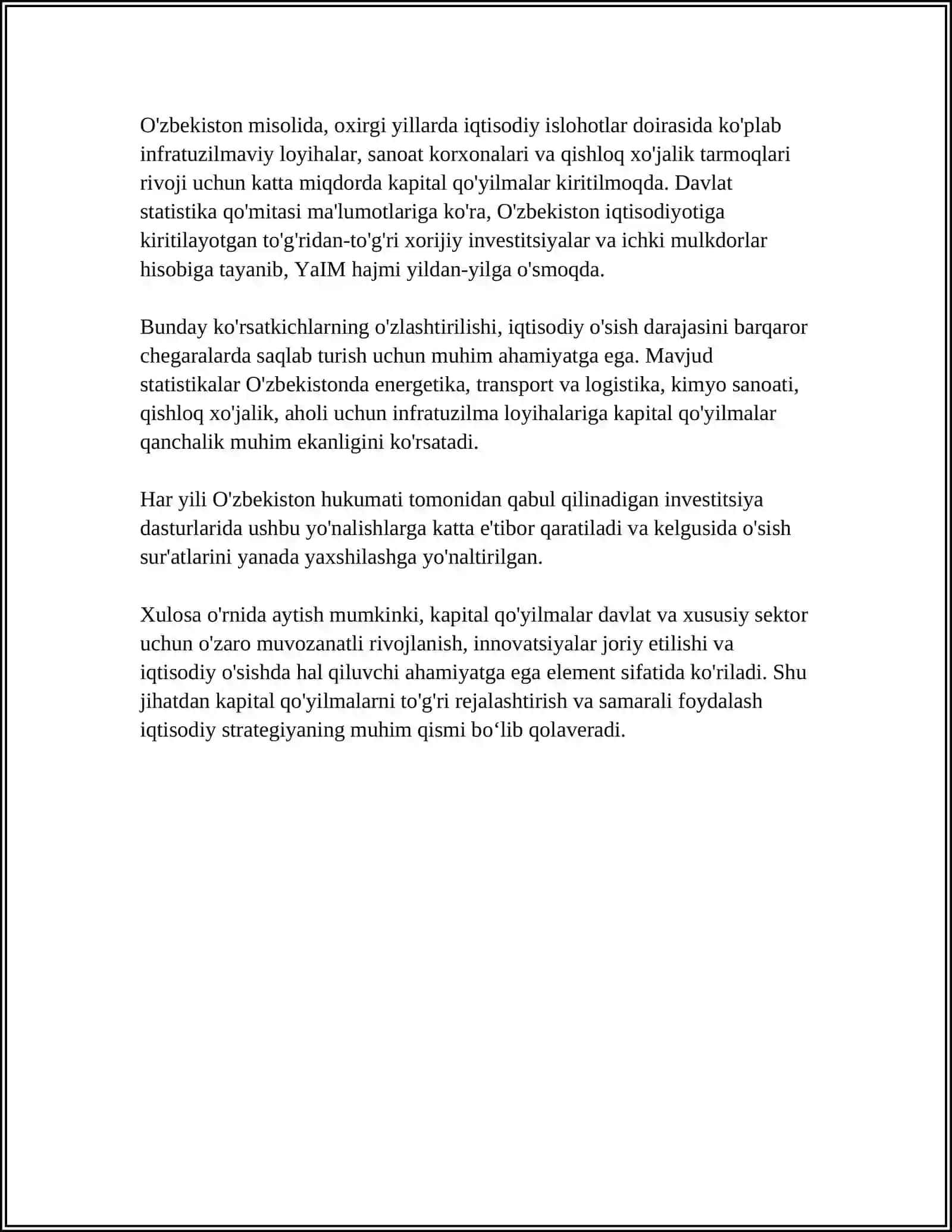 KAPITAL QO'YILMALARNING IQTISODIY SAMARADORLIGI VA UNI ANIQLASH USULLARI 4