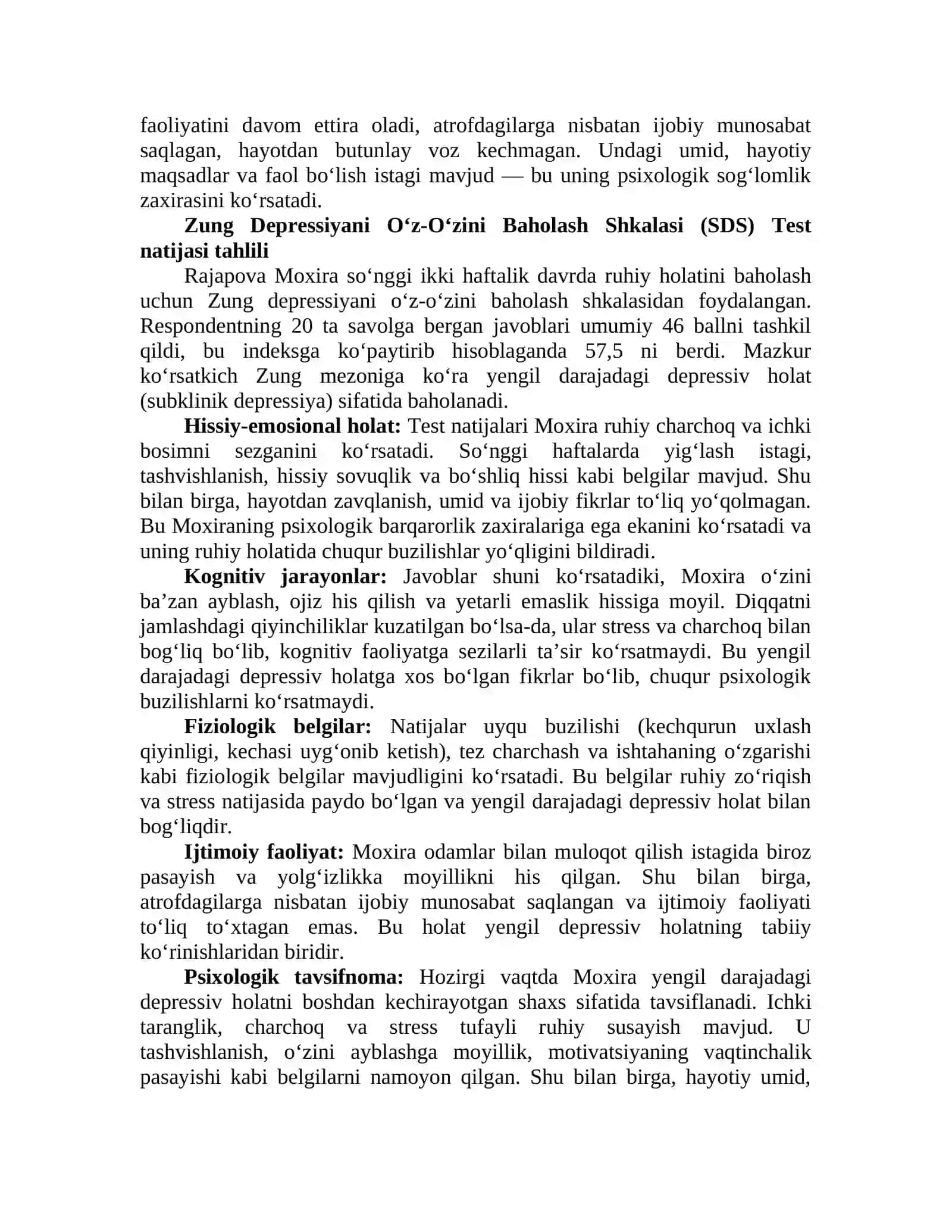 Sport psixologiyasi V. Zung Depressiyani O‘z-O‘zini Baholash Shkalasi (SDS) 4