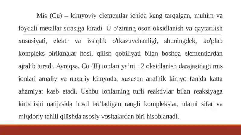 Cu (II) niammiak bilan spektrofotometrik usulda aniqlashning optimal sharoitlarni o‘rganish 4