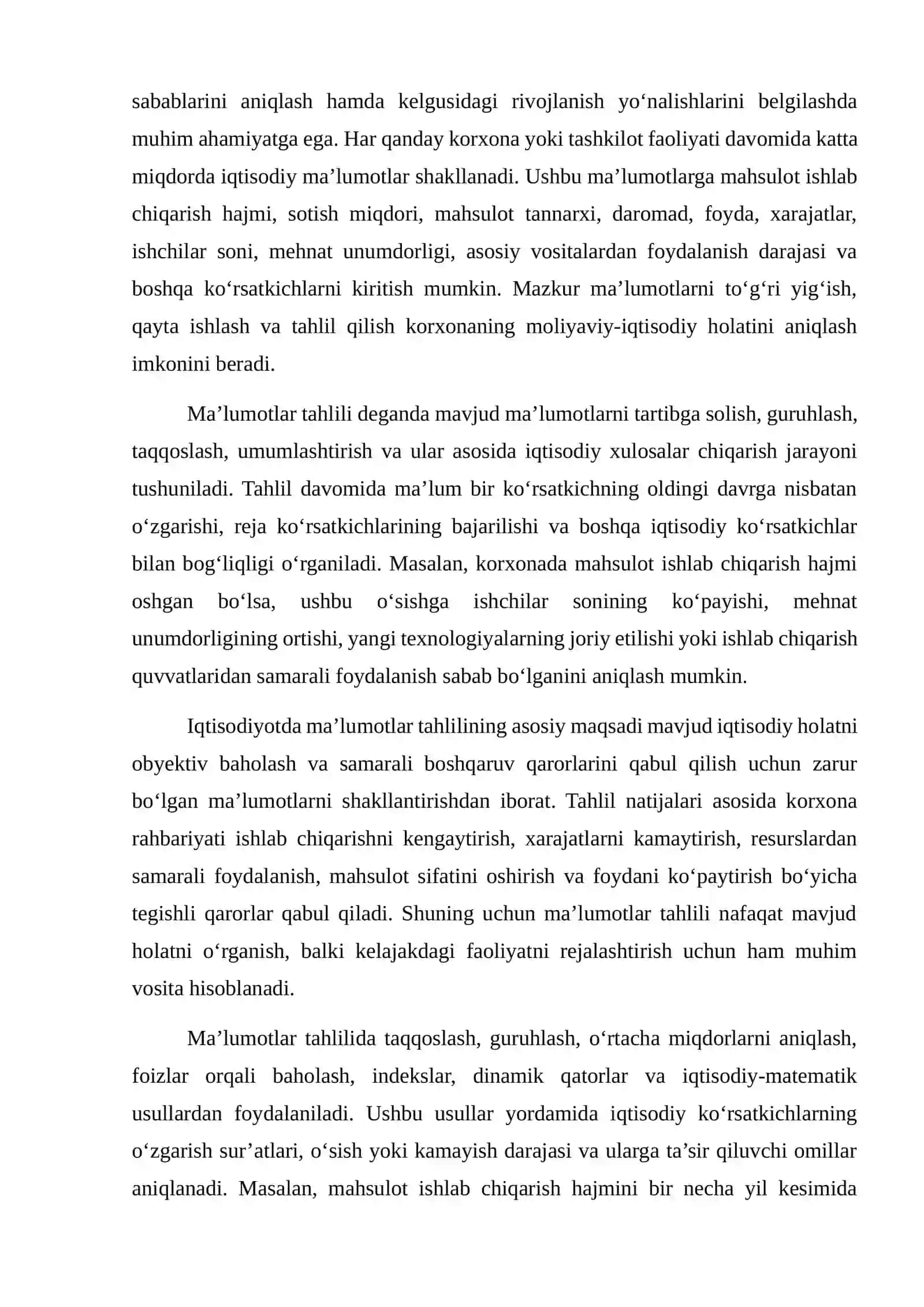 IQTISODIYOTDA MA’LUMOTLAR TAHLILI. MAHSULOT ISHLAB CHIQARISH TAHLILI 4