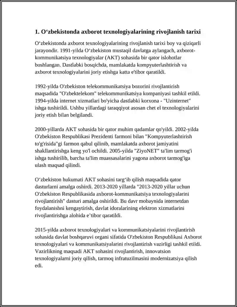 AXBOROT TEXNOLOGIYALARINING OʻZBEKISTONDA RIVOJLANISH DARAJASI VA ISTIQBOLLARI. 4