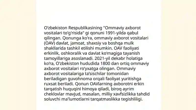 Ommaviy axbarot vositalari faoliyatining huquqiy asoslari 4
