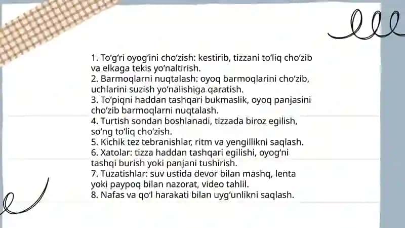 Chalqancha krol usulida oyoq harakati texnikasiga moslashtirib oʻrgatish 4