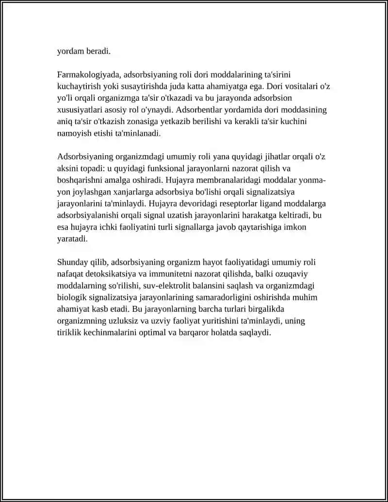 ORGANIZM HAYOT FAOLIYATI VA DAVOLASH USULLARIDA ADSOBSIYA JARAYONINING AHAMIYATI 4