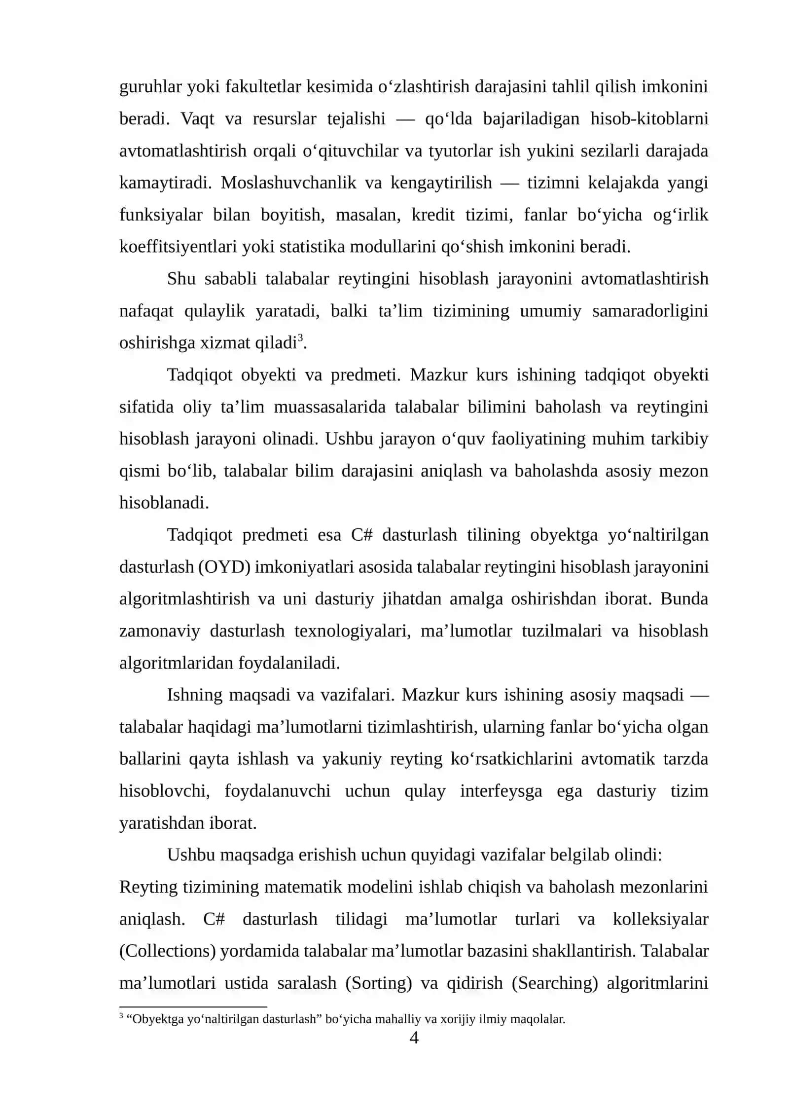 REYTING TIZIMINI LOYIHALASH VA ISHLAB CHIQISH 4