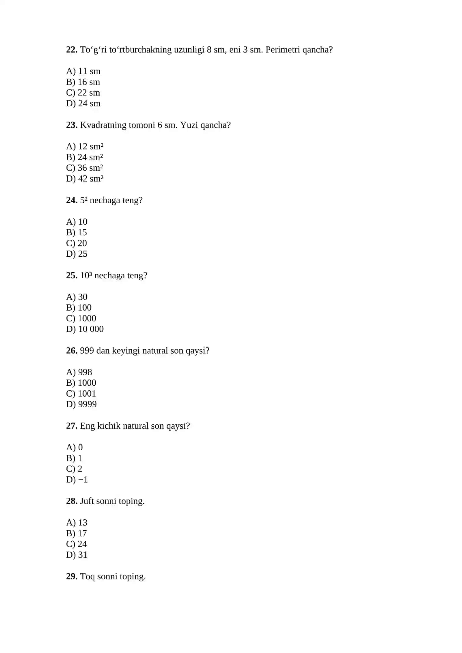 5-SINF MATEMATIKA FANIDAN TESTLAR 4