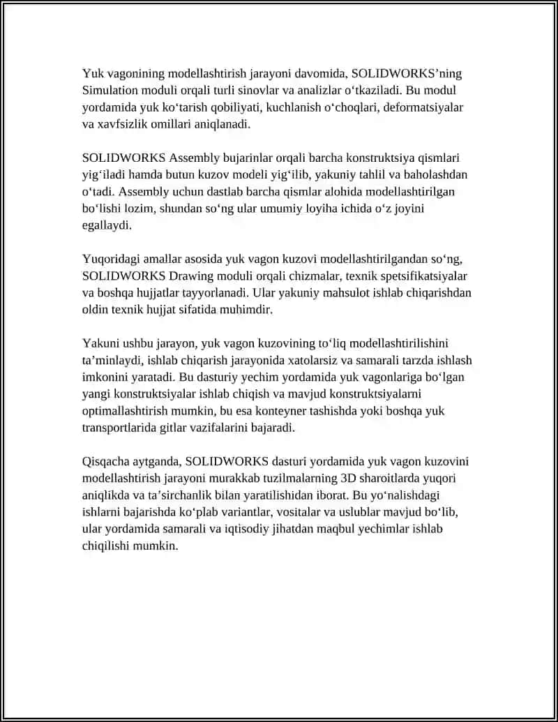 SOLIDWORKS DASTURI YORDAMIDI YUK VAGON KUZOVINI MODELLASHTIRISH 4