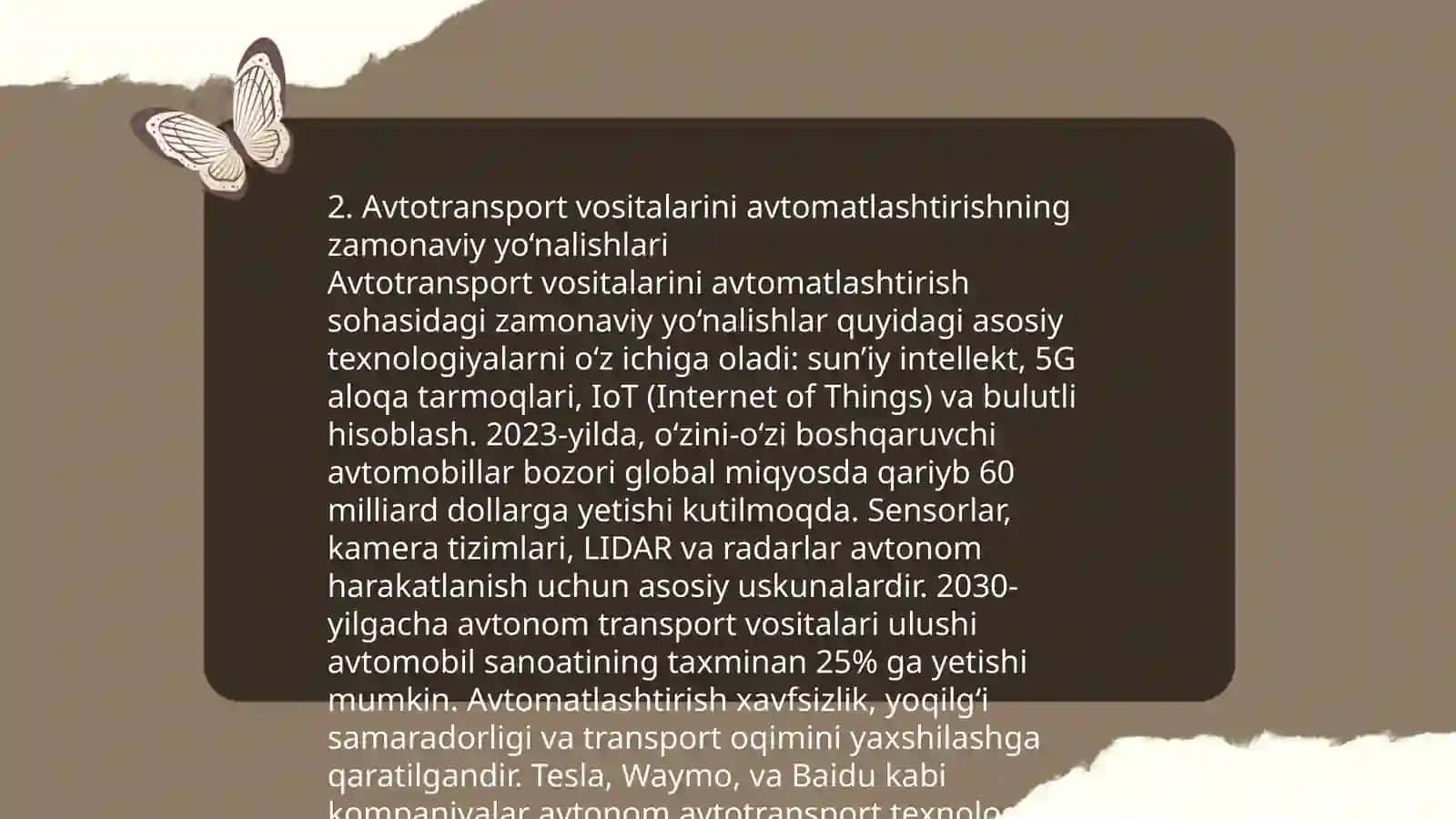 Avtotransport Vositalari Mexanizatsiyalash va Avtomatlashtirish 4