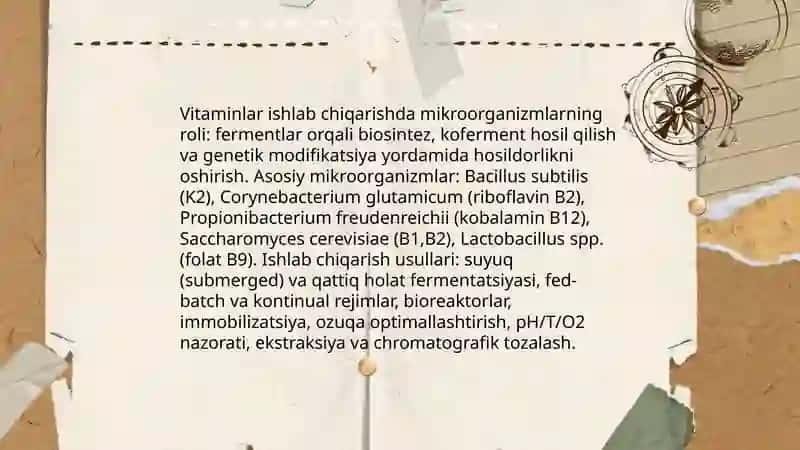 Mikroorganizmlardan zarur moddalar sintezlab olish 4