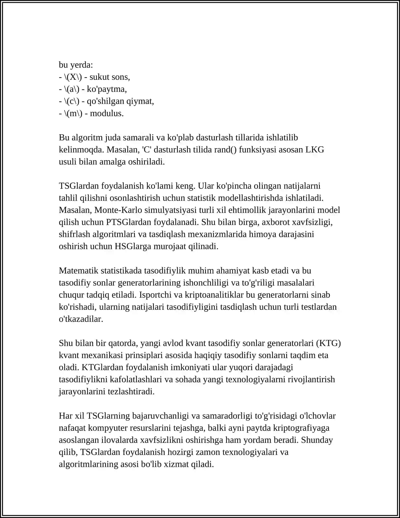 Tasodifiy sonlar generatorlari 4